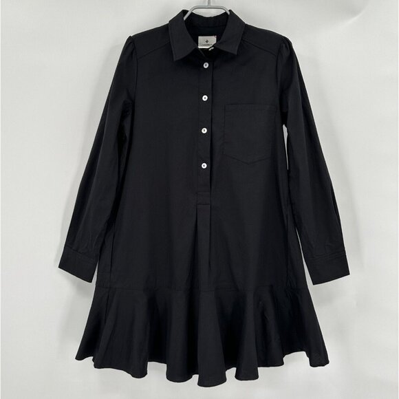 Tuckernuck Women's Black Callahan Shirt Dress Ruffle Hem Swing Style sz XS NWOT - Picture 1 of 7